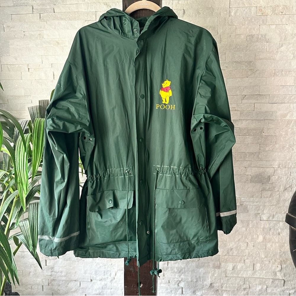 Disney Vintage Green Winnie the Pooh Bear Zip Hooded Rain Jacket With Pouch
